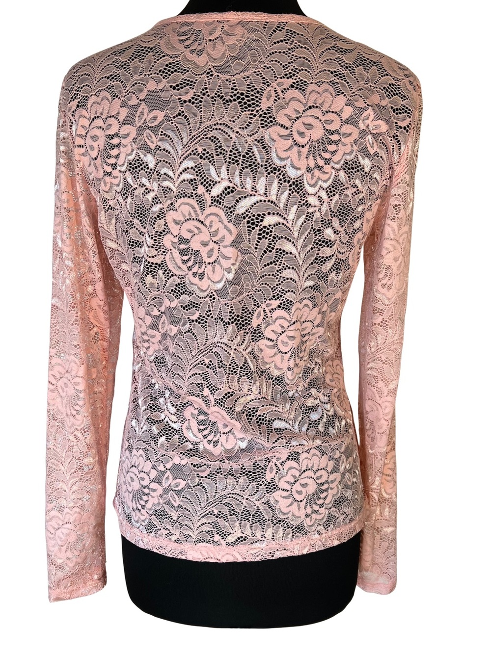 Women's Pink Stretch Lace Sheer Long-Sleeve Top - Picture 2 of 3